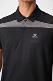 Siyah Polyester Nefes Alan Dokulu İnce Esnek Standart Fit Polo Yaka Erkek Performans T-Shirt - 88392