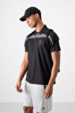 Siyah Polyester Nefes Alan Dokulu İnce Esnek Standart Fit Polo Yaka Erkek Performans T-Shirt - 88392
