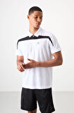 Beyaz Polyester Nefes Alan Dokulu İnce Esnek Standart Fit Polo Yaka Erkek Performans T-Shirt - 88392