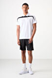 Beyaz Polyester Nefes Alan Dokulu İnce Esnek Standart Fit Polo Yaka Erkek Performans T-Shirt - 88392