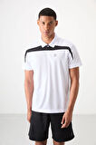 Beyaz Polyester Nefes Alan Dokulu İnce Esnek Standart Fit Polo Yaka Erkek Performans T-Shirt - 88392