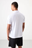 Beyaz Polyester Nefes Alan Dokulu İnce Esnek Standart Fit Polo Yaka Erkek Performans T-Shirt - 88392