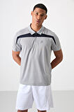 Gri Polyester Nefes Alan Dokulu İnce Esnek Standart Fit Polo Yaka Erkek Performans T-Shirt - 88392
