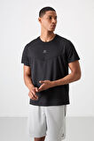 Siyah Polyester Nefes Alan Dokulu İnce Esnek Standart Fit Erkek Performans T-Shirt - 88391