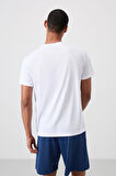Beyaz Polyester Nefes Alan Dokulu İnce Esnek Standart Fit Erkek Performans T-Shirt - 88391