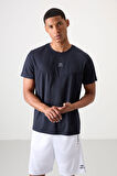 Lacivert Polyester Nefes Alan Dokulu İnce Esnek Standart Fit Erkek Performans T-Shirt - 88391