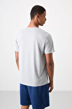 Gri Polyester Nefes Alan Dokulu İnce Esnek Standart Fit Erkek Performans T-Shirt - 88391
