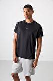 Siyah Polyester Nefes Alan Dokulu İnce Esnek Standart Fit Erkek Performans T-Shirt - 88390