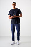 Lacivert Polyester Nefes Alan Dokulu İnce Esnek Standart Fit Erkek Performans T-Shirt - 88390