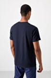 Lacivert Polyester Nefes Alan Dokulu İnce Esnek Standart Fit Erkek Performans T-Shirt - 88390