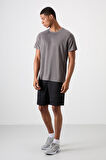 Koyu Gri Polyester Nefes Alan Dokulu İnce Esnek Standart Fit Erkek Performans T-Shirt - 88390