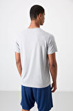 Gri Polyester Nefes Alan Dokulu İnce Esnek Standart Fit Erkek Performans T-Shirt - 88390