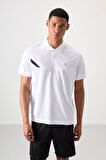 Beyaz Polyester Nefes Alan Dokulu İnce Esnek Standart Fit Polo Yaka Erkek Performans T-Shirt - 88402