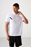 Beyaz Polyester Nefes Alan Dokulu İnce Esnek Standart Fit Polo Yaka Erkek Performans T-Shirt - 88402