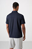 Lacivert Polyester Nefes Alan Dokulu İnce Esnek Standart Fit Polo Yaka Erkek Performans T-Shirt - 88402