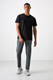 Siyah Polyester Nefes Alan Dokulu İnce Esnek Standart Fit Erkek Performans T-Shirt - 88396