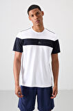 Beyaz Polyester Nefes Alan Dokulu İnce Esnek Standart Fit Erkek Performans T-Shirt - 88396