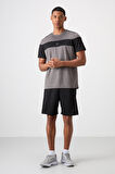 Koyu Gri Polyester Nefes Alan Dokulu İnce Esnek Standart Fit Erkek Performans T-Shirt - 88396