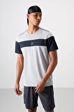 Gri Polyester Nefes Alan Dokulu İnce Esnek Standart Fit Erkek Performans T-Shirt - 88396