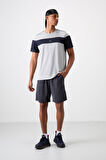 Gri Polyester Nefes Alan Dokulu İnce Esnek Standart Fit Erkek Performans T-Shirt - 88396