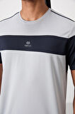Gri Polyester Nefes Alan Dokulu İnce Esnek Standart Fit Erkek Performans T-Shirt - 88396