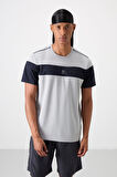 Gri Polyester Nefes Alan Dokulu İnce Esnek Standart Fit Erkek Performans T-Shirt - 88396