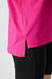 Fuşya Penye Modal Yumuşak Tuşeli Oversize Fit Basic Kadın T-Shirt- 97285