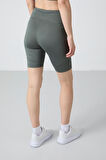 Haki Polyester Esnek Standart Fit Performans Kadın Biker Tayt - 91013