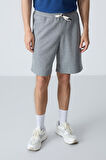 Gri Melanj Pamuklu Kalın Yumuşak Dokulu Standart  Fit Basic Erkek Şort  - 81278