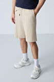 Bej Pamuklu Kalın Yumuşak Dokulu Standart  Fit Basic Erkek Şort  - 81277
