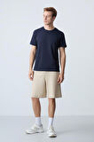 Bej Pamuklu Kalın Yumuşak Dokulu Standart  Fit Basic Erkek Şort  - 81277