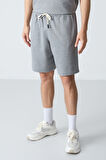Gri Melanj Pamuklu Kalın Yumuşak Dokulu Oversize Fit Basic Erkek Şort Takım - 85257