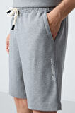 Gri Melanj Pamuklu Kalın Yumuşak Dokulu Oversize Fit Basic Erkek Şort Takım - 85257