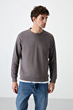 Koyu Gri Basic O Yaka Rahat Form Erkek Sweatshirt - 88053