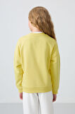 Sarı Pamuklu İçi Tüylü Yumuşak Dokulu Oversize Nakışlı Kız Çocuk Sweatshirt - 75150
