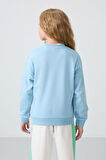 Açık Mavi Pamuklu İçi Tüylü Yumuşak Dokulu Oversize Nakışlı Kız Çocuk Sweatshirt - 75150