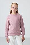Gül Kurusu Pamuklu İçi Tüylü Yumuşak Dokulu Oversize Nakışlı Kız Çocuk Sweatshirt - 75150