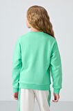 Su Yeşil Pamuklu İçi Tüylü Yumuşak Dokulu Oversize Nakışlı Kız Çocuk Sweatshirt - 75150