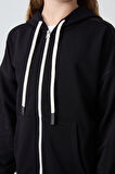 Siyah Pamuklu İçi Tüylü Yumuşak Dokulu Standart Fit Nakışlı Kız Çocuk Sweatshirt - 75149