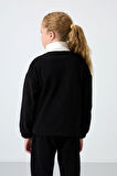 Siyah Kalın Yumuşak Dokulu Oversize Nakışlı Polar Kız Çocuk Sweatshirt - 75153