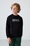 Siyah Pamuklu Kalın İçi Tüylü Yumuşak Dokulu Standart Fit Baskılı Erkek Çocuk Sweatshirt - 11216