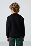 Siyah Pamuklu Kalın İçi Tüylü Yumuşak Dokulu Standart Fit Baskılı Erkek Çocuk Sweatshirt - 11216