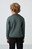 Haki Pamuklu Kalın İçi Tüylü Yumuşak Dokulu Standart Fit Baskılı Erkek Çocuk Sweatshirt - 11216
