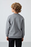 Gri Melanj Pamuklu Kalın İçi Tüylü Yumuşak Dokulu Standart Fit Baskılı Erkek Çocuk Sweatshirt - 11216