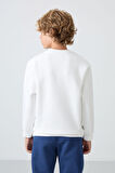 Ekru Pamuklu Kalın İçi Tüylü Yumuşak Dokulu Standart Fit Baskılı Erkek Çocuk Sweatshirt - 11216