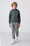 Haki Pamuklu Kalın İçi Tüylü Yumuşak Dokulu Standart Fit Baskılı Erkek Çocuk Sweatshirt - 11215