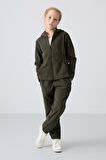 Haki Kalın Yumuşak Dokulu Standart Fit Nakışlı Polar Kız Çocuk Sweatshirt - 75152