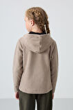 Koyu Bej Kalın Yumuşak Dokulu Standart Fit Nakışlı Polar Kız Çocuk Sweatshirt - 75152