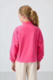 Şeker Pembe Kalın Yumuşak Dokulu Standart Fit Nakışlı Polar Kız Çocuk Sweatshirt - 75157