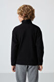Siyah Kalın Yumuşak Dokulu Standart Fit Nakışlı Polar Erkek Çocuk Sweatshirt - 11221